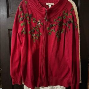 Coldwater Creek VTG 90s Red Birds & Pines zip up Cardigan
